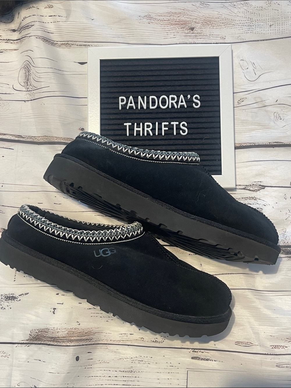 UGG Black Suede Slip-On Loafers with Patterned Collar Size 12 Preowned